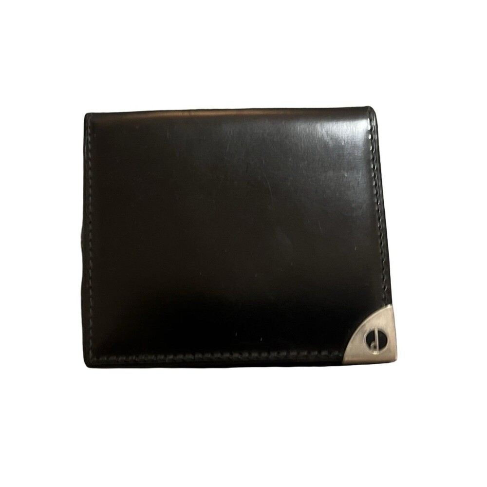 Dunhill Compact card/coin Wallet Black Leather Silver Hardware Mens/Women